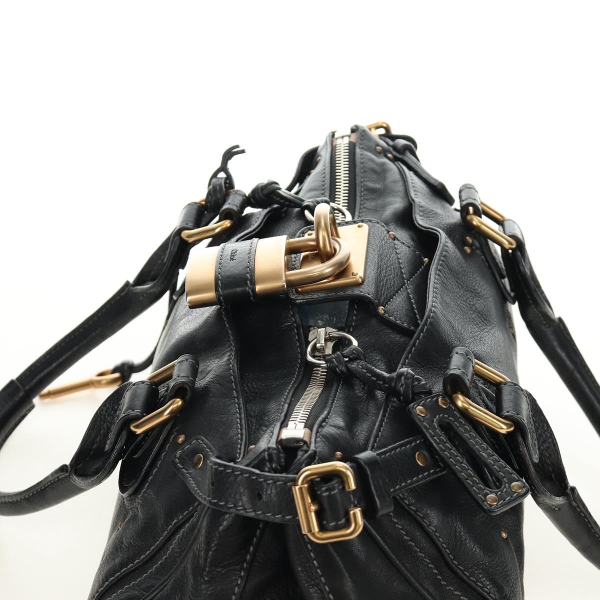 Chloe Paddington Hand Bag Leather Black Gold Silver Auth am12013SAM