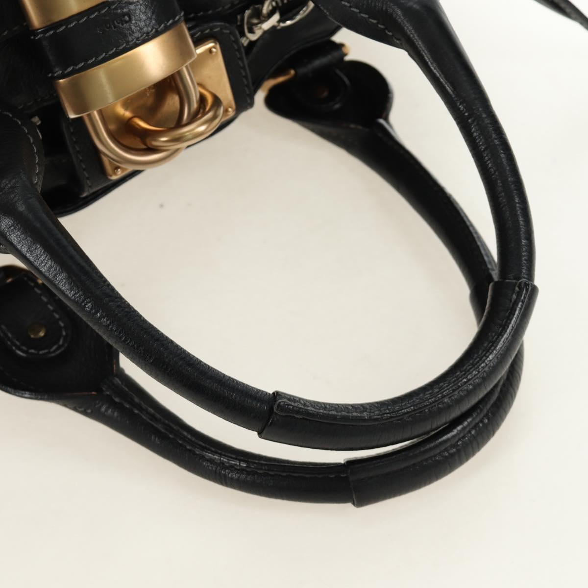 Chloe Paddington Hand Bag Leather Black Gold Silver Auth am12013SAM