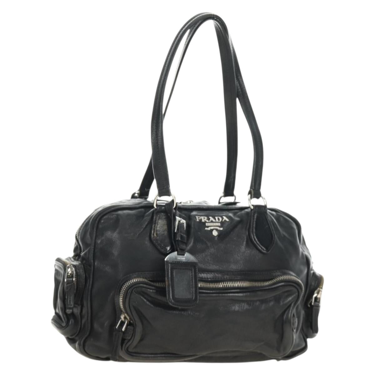 PRADA Tote Bag Leather Black Silver Auth am12015SAV