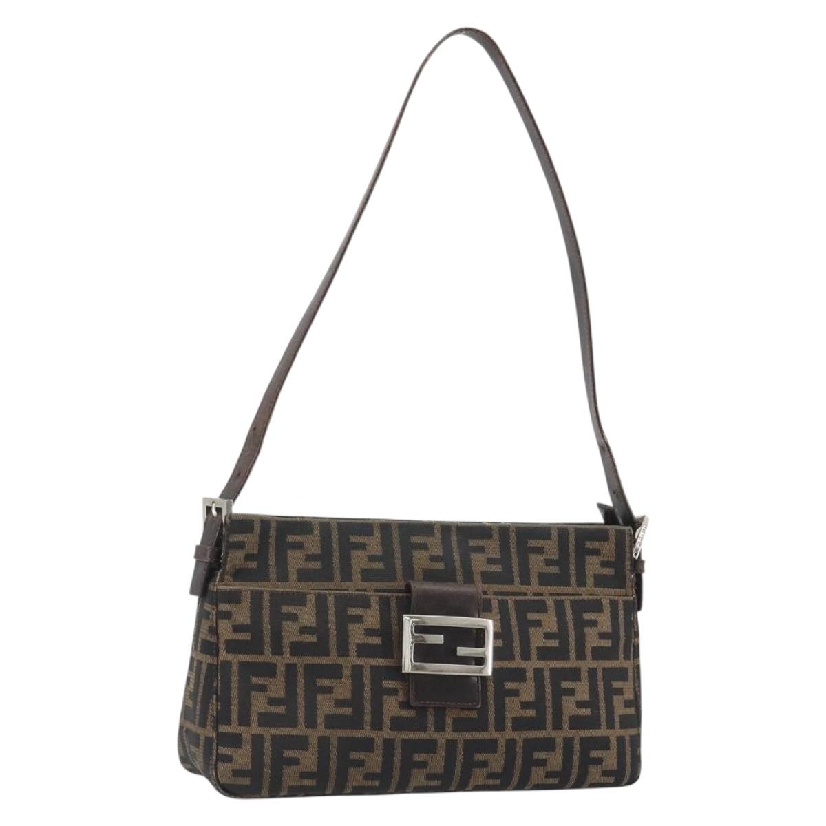 FENDI Zucca Canvas Mamma Baguette Shoulder Bag Brown Black Auth am12016A