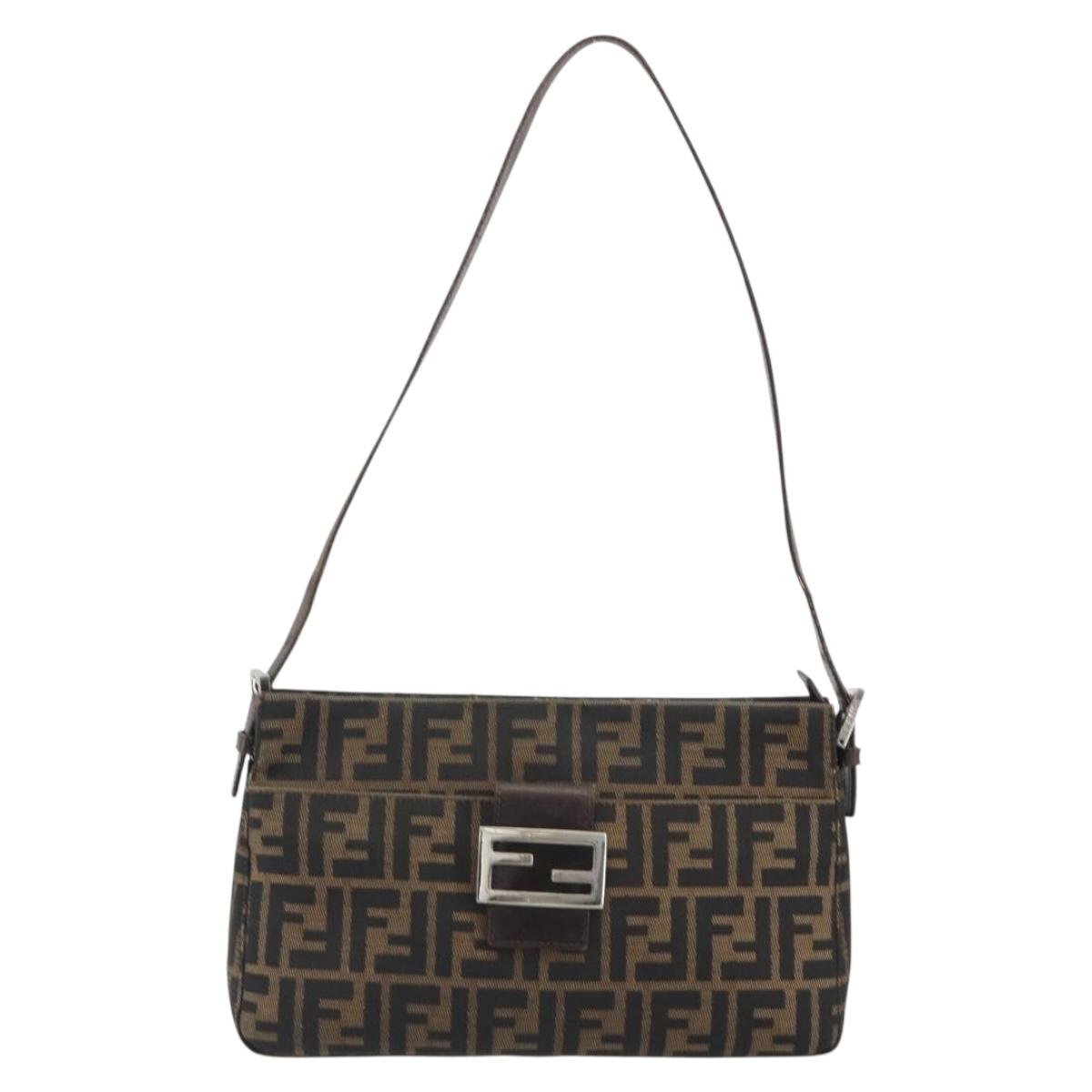 FENDI Zucca Canvas Mamma Baguette Shoulder Bag Brown Black Auth am12016A