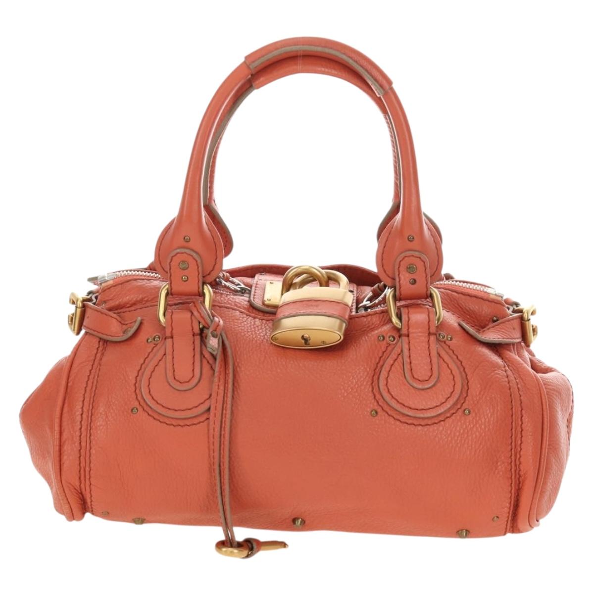 Chloe Paddington Hand Bag Leather Orange Gold Silver Auth am12020SAM