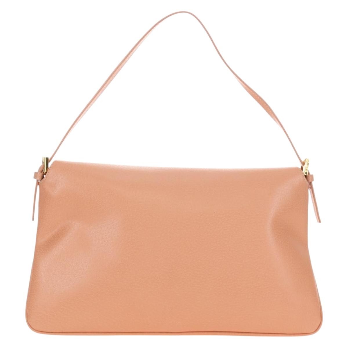 FENDI Mamma Baguette Shoulder Bag Leather Orange Gold Auth am12021SAM