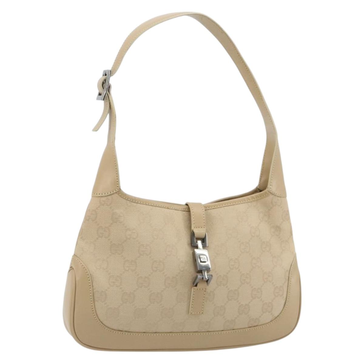 GUCCI GG Canvas Jackie Shoulder Bag Beige Silver 001 3735 Auth am12024V