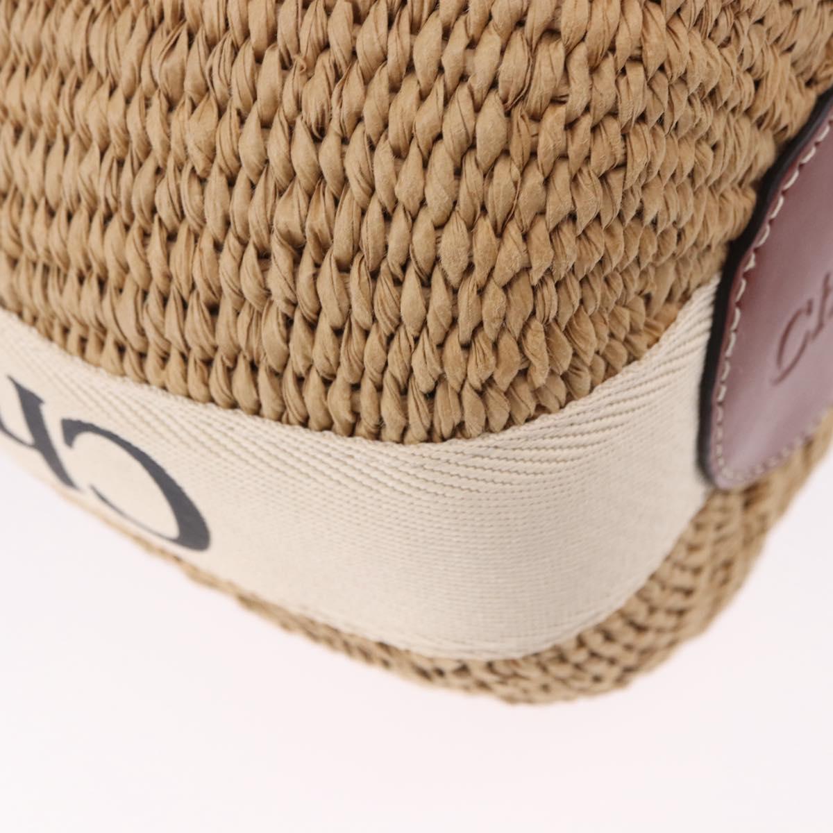 Chloe Woody Small Basket Shoulder Bag Raffia Beige Auth am12028V