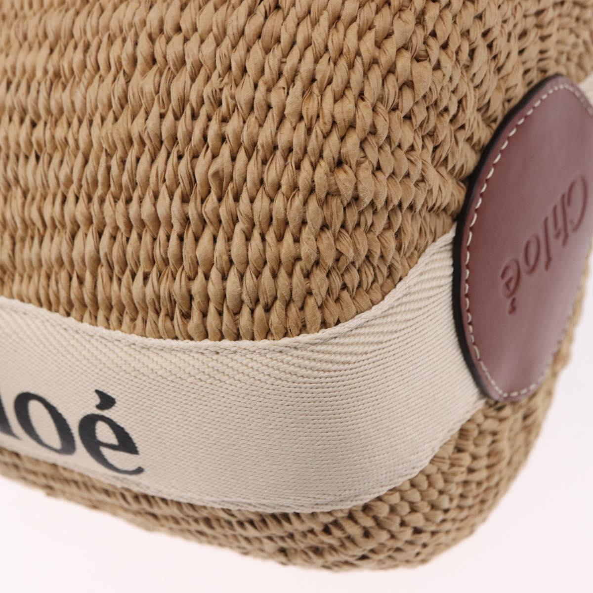 Chloe Woody Small Basket Shoulder Bag Raffia Beige Auth am12028V