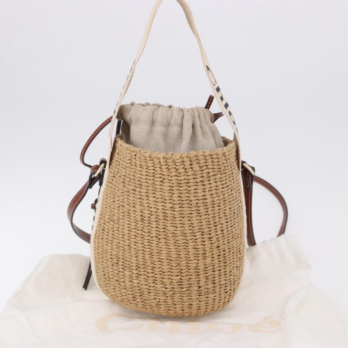 Chloe Woody Small Basket Shoulder Bag Raffia Beige Auth am12028V