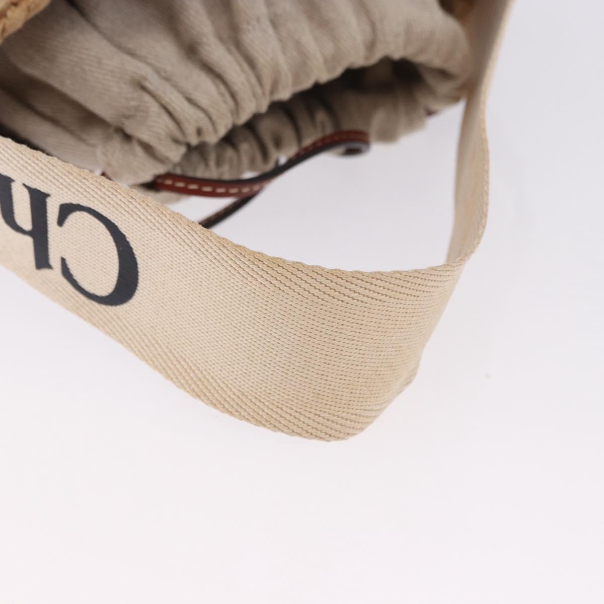 Chloe Woody Small Basket Shoulder Bag Raffia Beige Auth am12028V