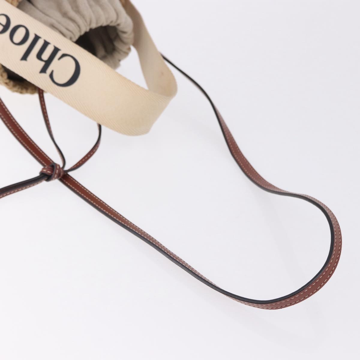 Chloe Woody Small Basket Shoulder Bag Raffia Beige Auth am12028V