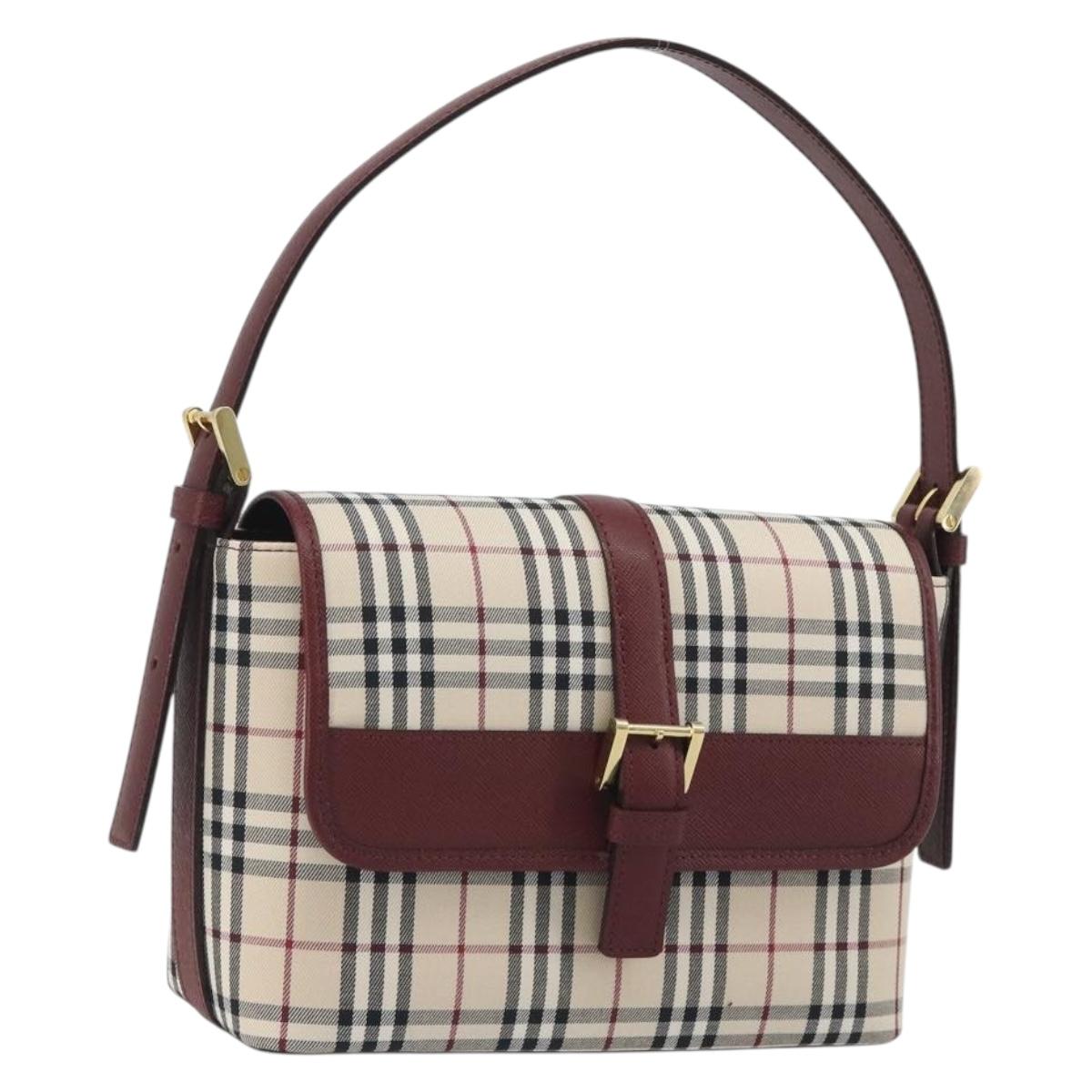 BURBERRY Nova Check Hand Bag Canvas Beige Gold Auth am12032V