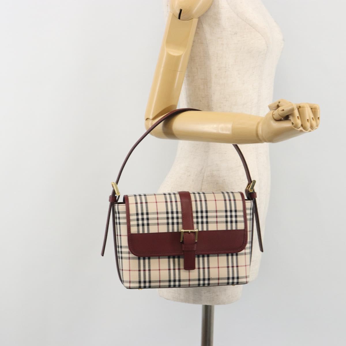 BURBERRY Nova Check Hand Bag Canvas Beige Gold Auth am12032V