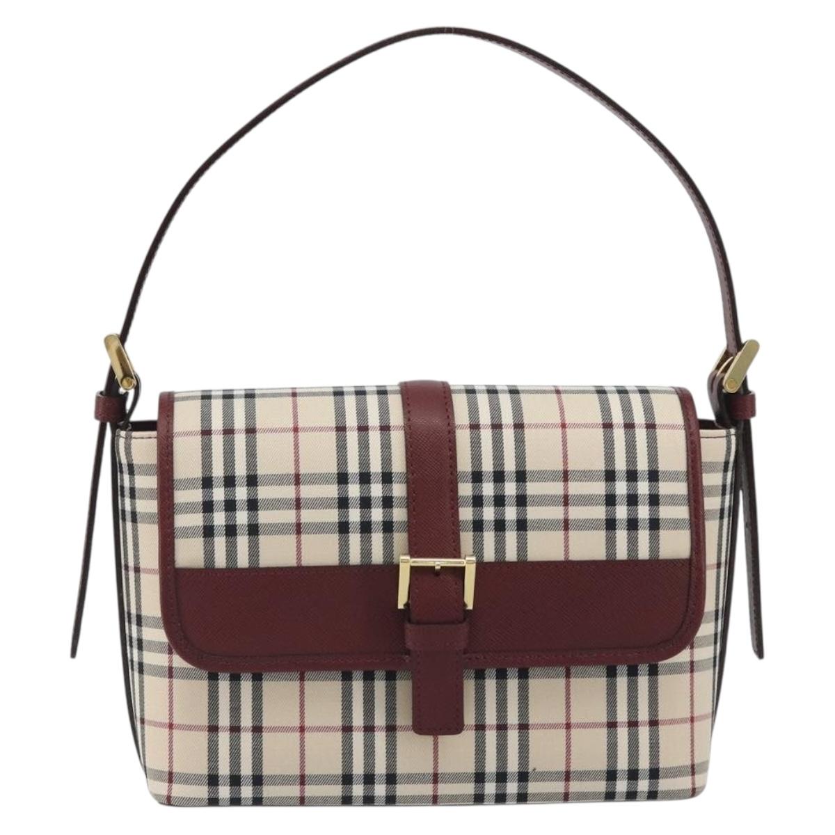 BURBERRY Nova Check Hand Bag Canvas Beige Gold Auth am12032V