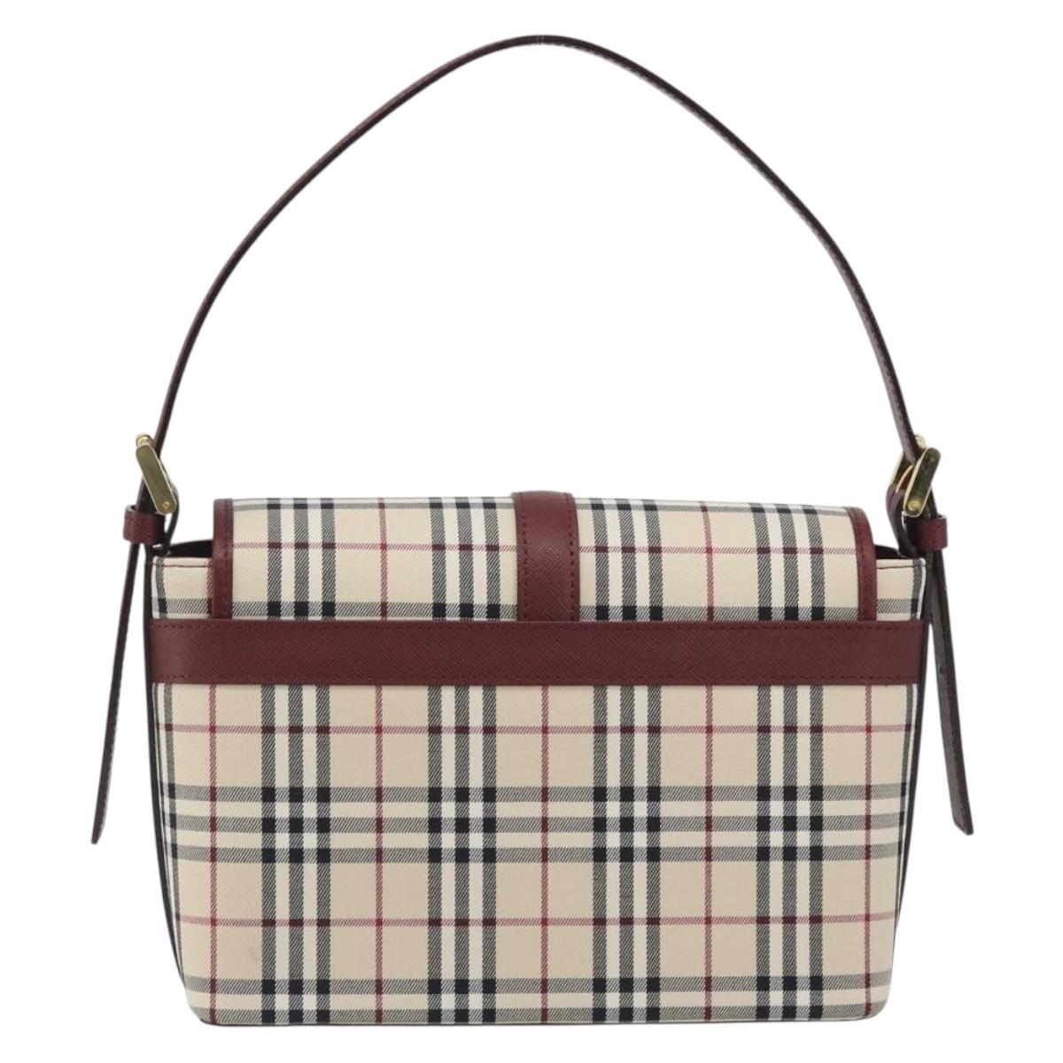 BURBERRY Nova Check Hand Bag Canvas Beige Gold Auth am12032V