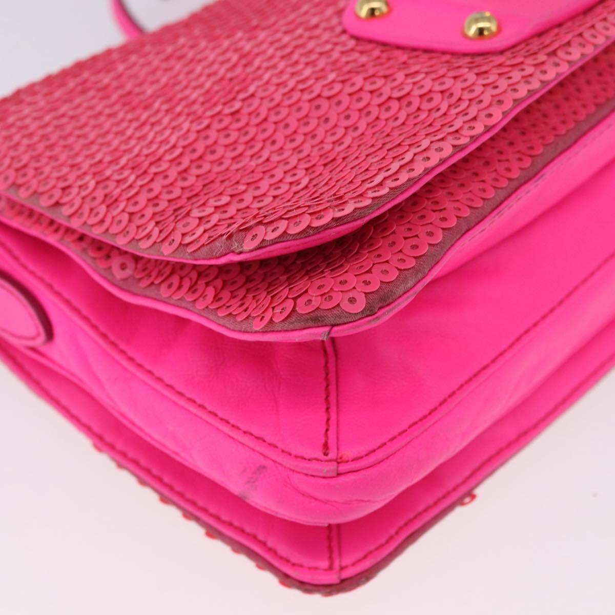 Miu Miu Shoulder Bag Leather Sequins Pink Gold Auth am12035V