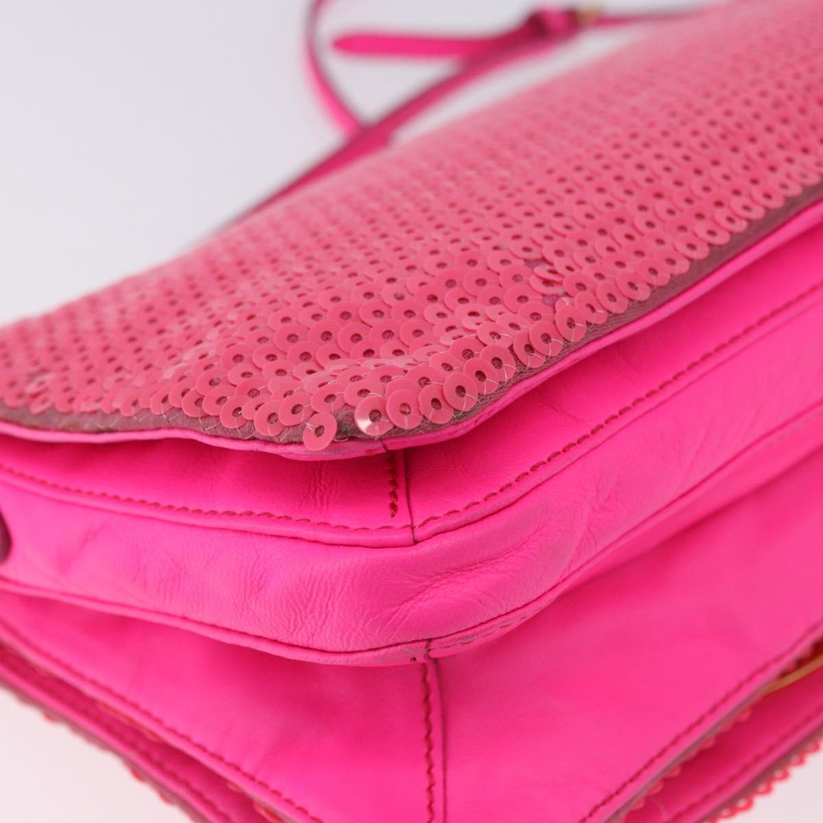 Miu Miu Shoulder Bag Leather Sequins Pink Gold Auth am12035V