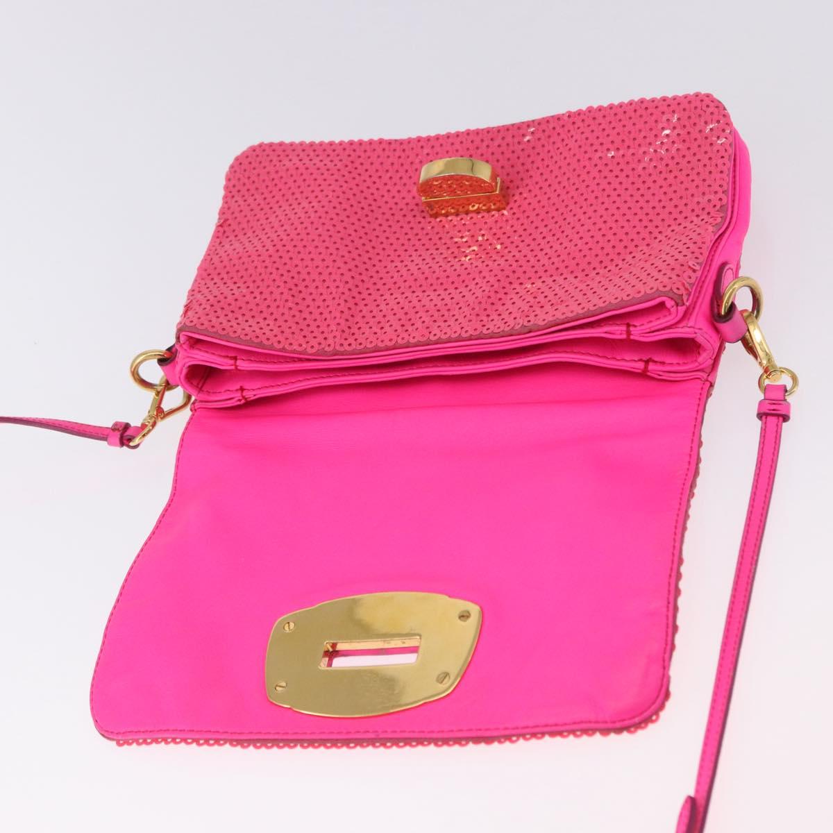 Miu Miu Shoulder Bag Leather Sequins Pink Gold Auth am12035V