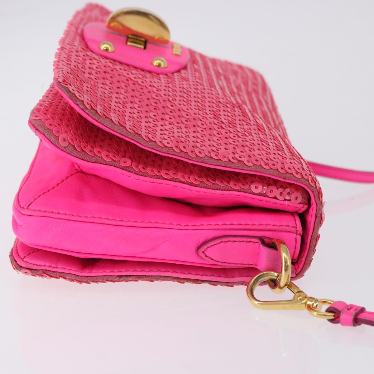 Miu Miu Shoulder Bag Leather Sequins Pink Gold Auth am12035V