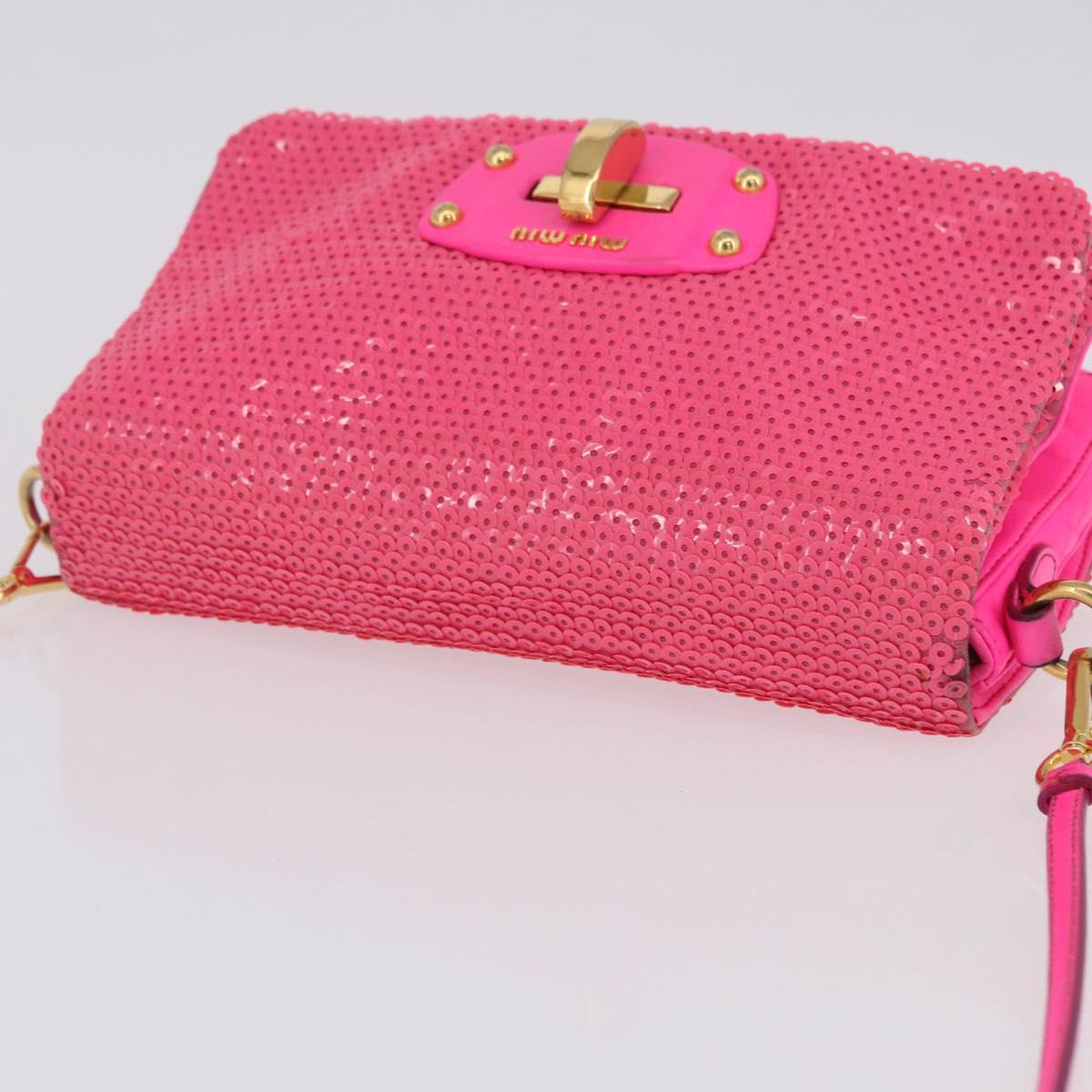 Miu Miu Shoulder Bag Leather Sequins Pink Gold Auth am12035V