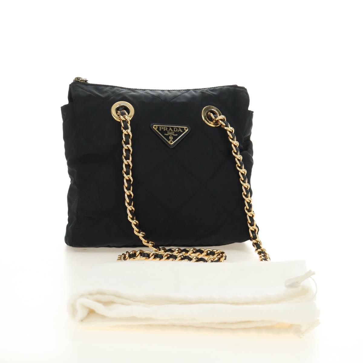 PRADA Chain Tote Bag Nylon Black Gold Auth am12036V