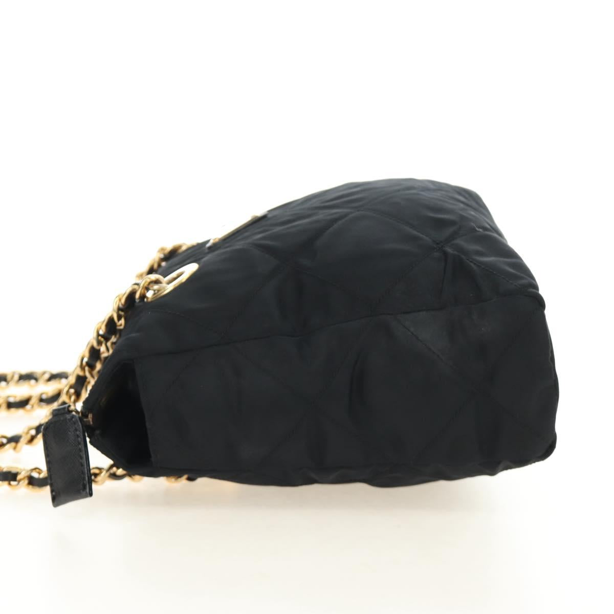 PRADA Chain Tote Bag Nylon Black Gold Auth am12036V