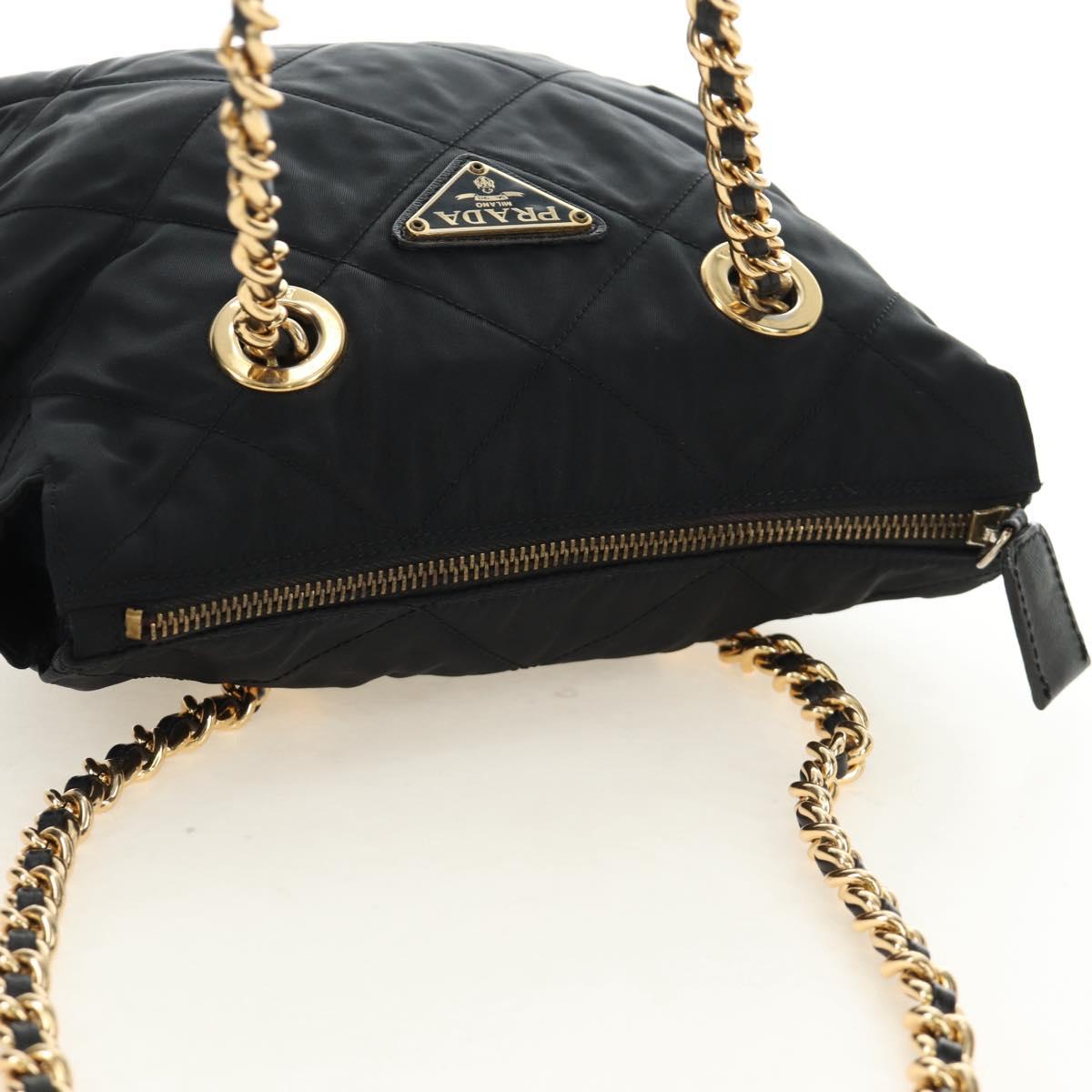 PRADA Chain Tote Bag Nylon Black Gold Auth am12036V