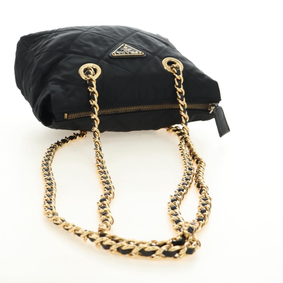 PRADA Chain Tote Bag Nylon Black Gold Auth am12036V