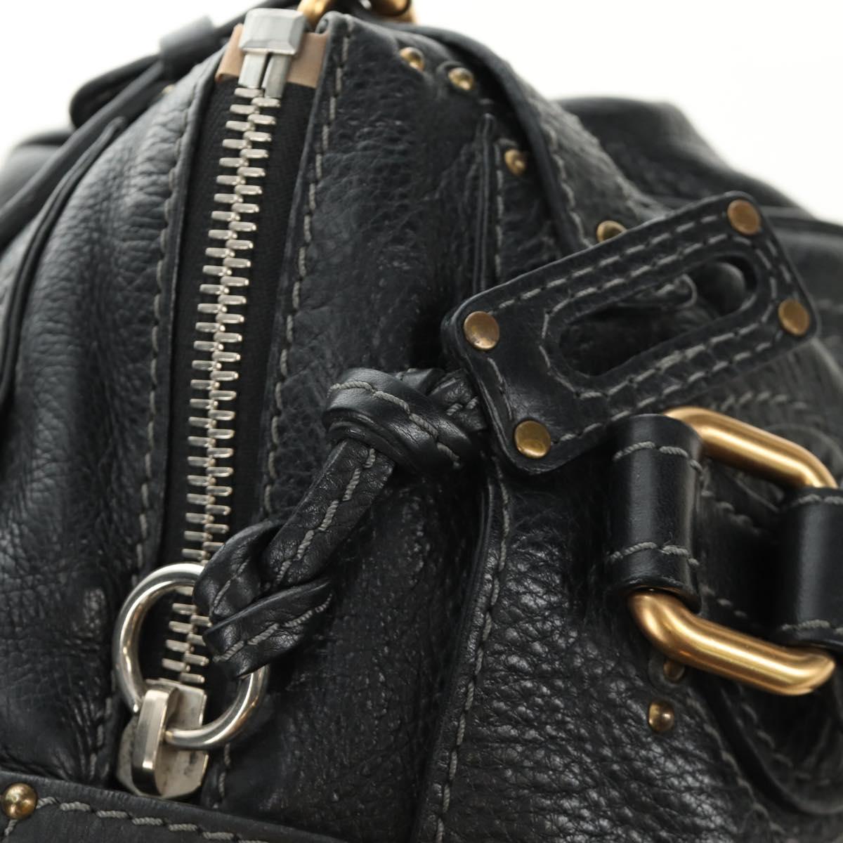 Chloe Paddington Hand Bag Leather Black Gold Silver Auth am12037V