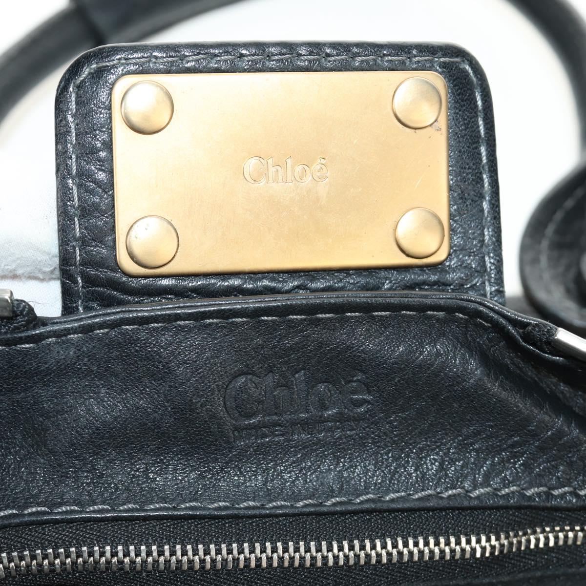 Chloe Paddington Hand Bag Leather Black Gold Silver Auth am12037V