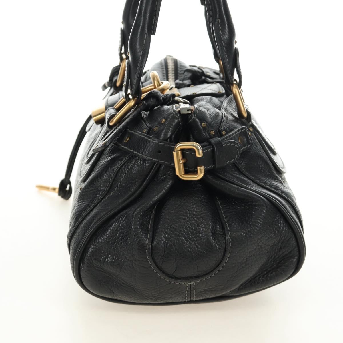 Chloe Paddington Hand Bag Leather Black Gold Silver Auth am12037V