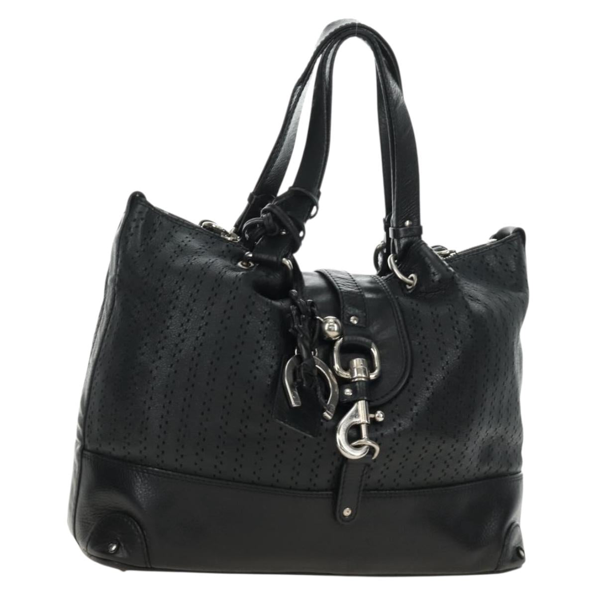 Chloe Kerala Hand Bag Leather Black Silver Auth am12038V