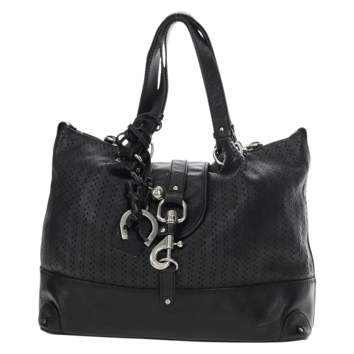 Chloe Kerala Hand Bag Leather Black Silver Auth am12038V