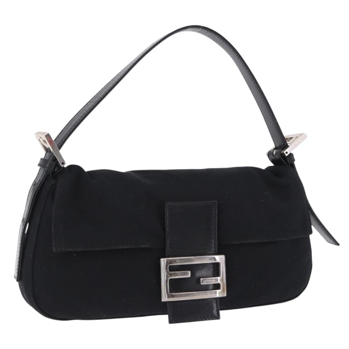 FENDI Mamma Baguette Shoulder Bag Cotton jersey Black Silver Auth am12039A