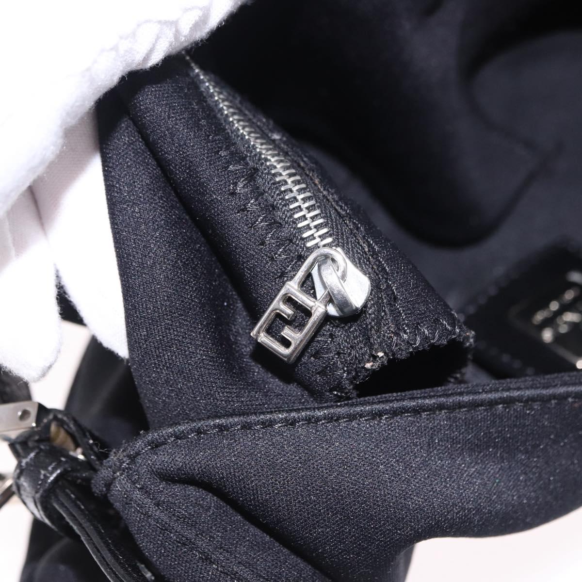 FENDI Mamma Baguette Shoulder Bag Cotton jersey Black Silver Auth am12039A