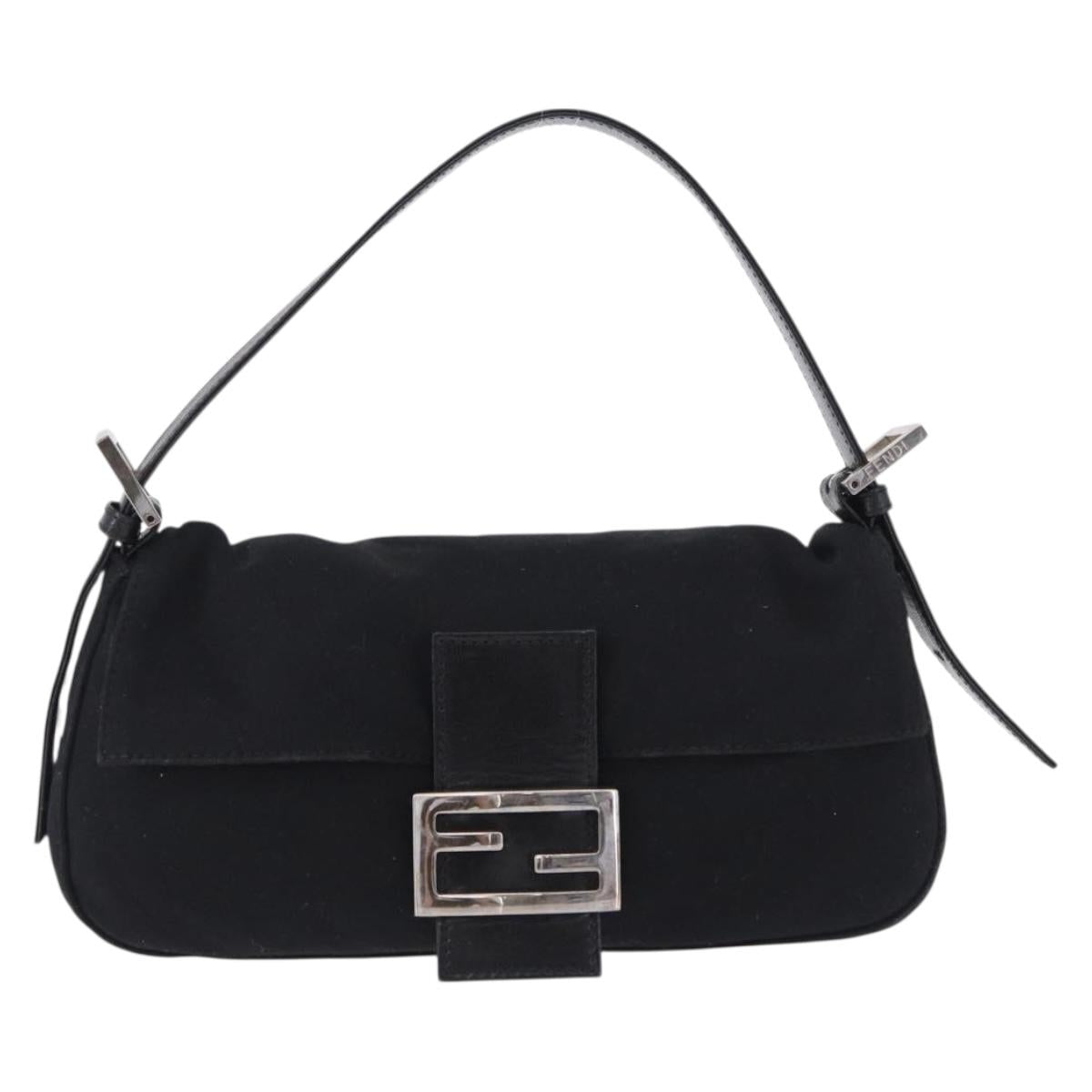 FENDI Mamma Baguette Shoulder Bag Cotton jersey Black Silver Auth am12039A
