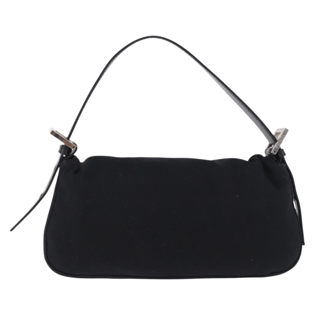 FENDI Mamma Baguette Shoulder Bag Cotton jersey Black Silver Auth am12039A
