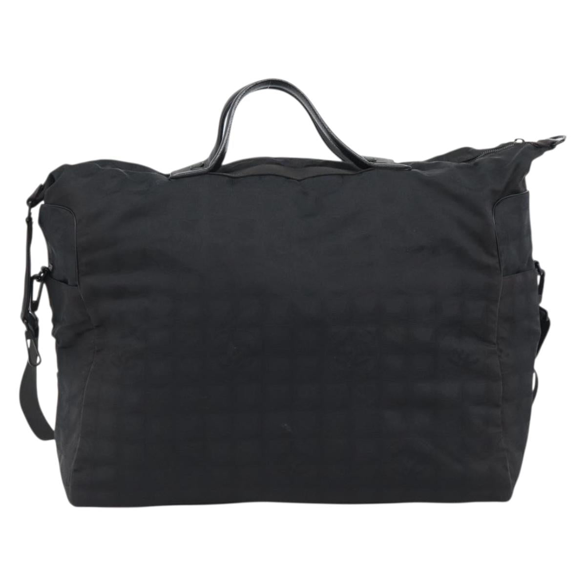 CHANEL New Travel Line Boston Bag Canvas 2way Black Silver CC Auth am12048