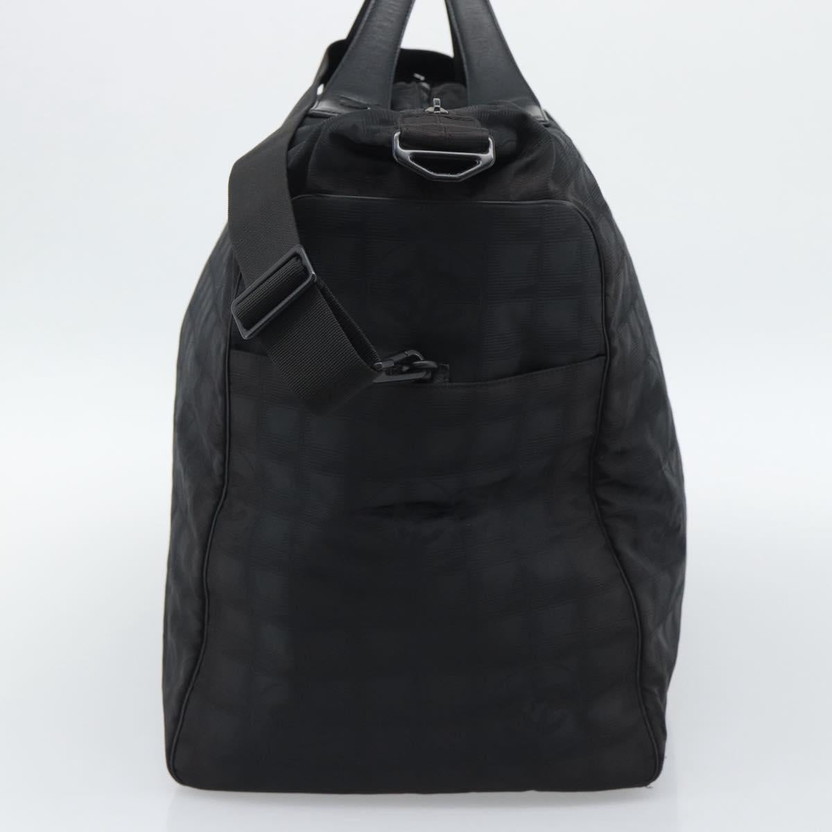 CHANEL New Travel Line Boston Bag Canvas 2way Black Silver CC Auth am12048