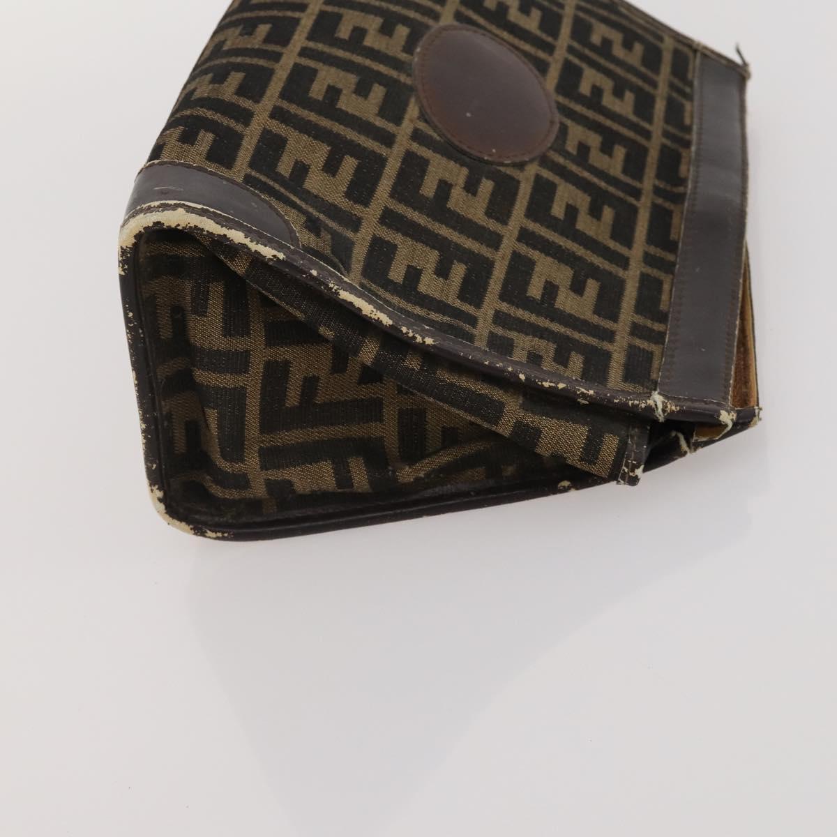 FENDI Zucca Canvas Hand Bag Leather 2 Set Brown Black Auth am12050