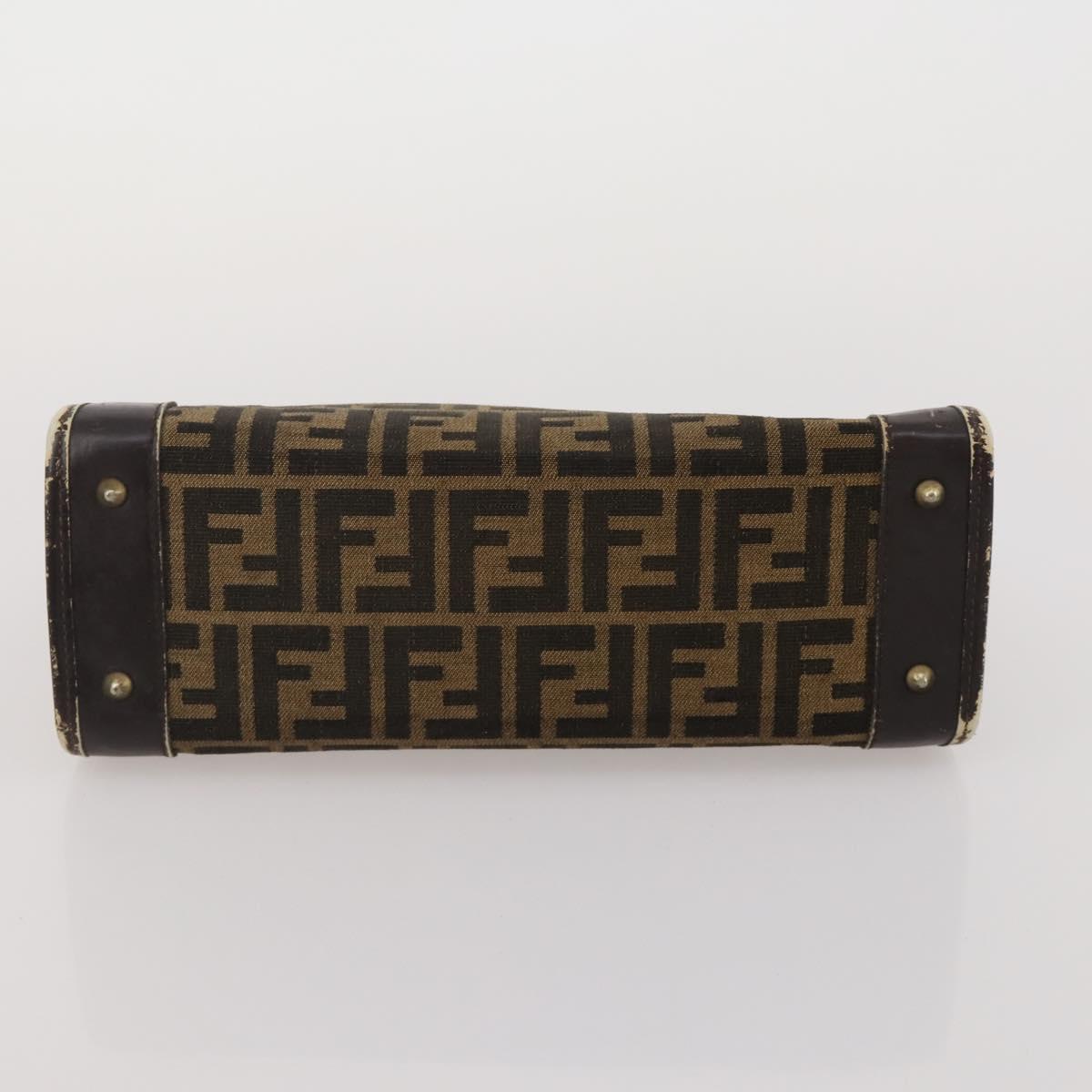 FENDI Zucca Canvas Hand Bag Leather 2 Set Brown Black Auth am12050