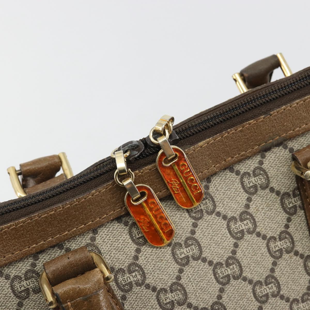 GUCCI GG Plus Supreme Boston Bag PVC Beige Gold Auth am12053