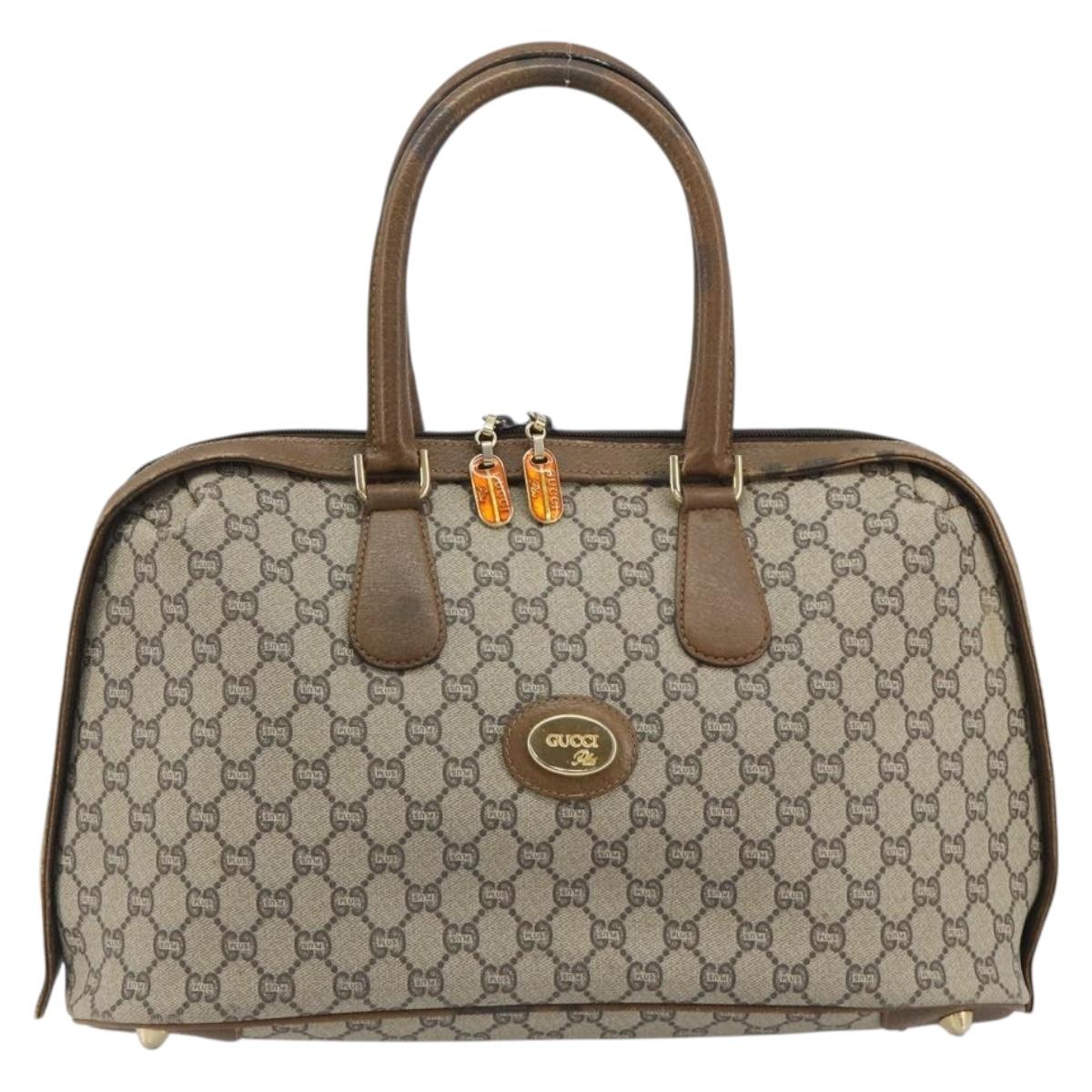 GUCCI GG Plus Supreme Boston Bag PVC Beige Gold Auth am12053