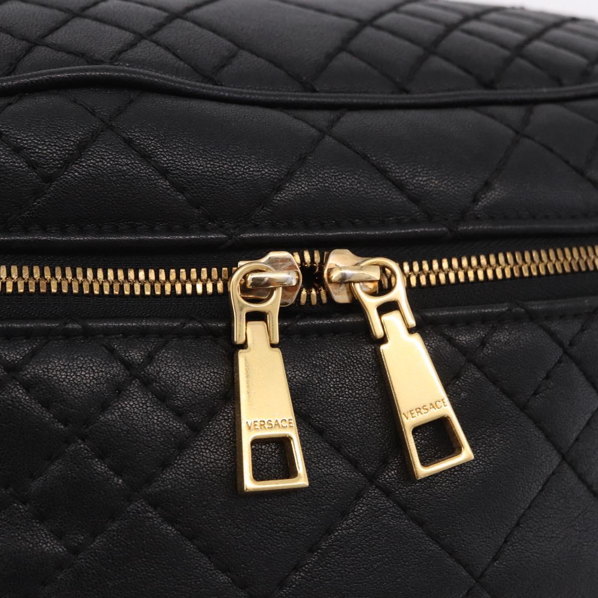 VERSACE Body Bag Leather Black Gold Auth am12055V
