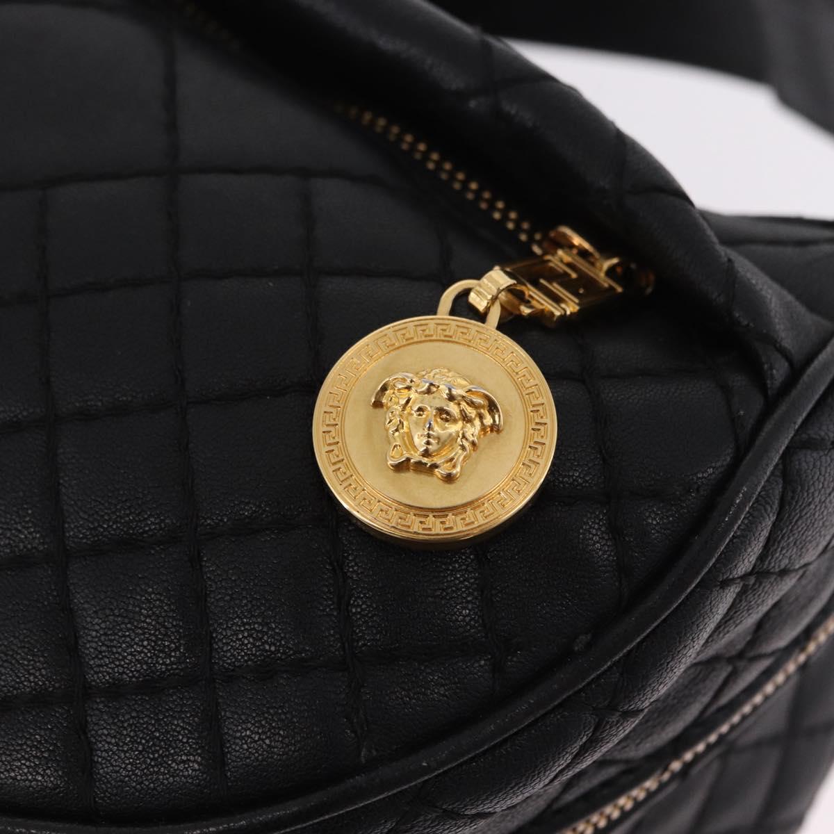 VERSACE Body Bag Leather Black Gold Auth am12055V