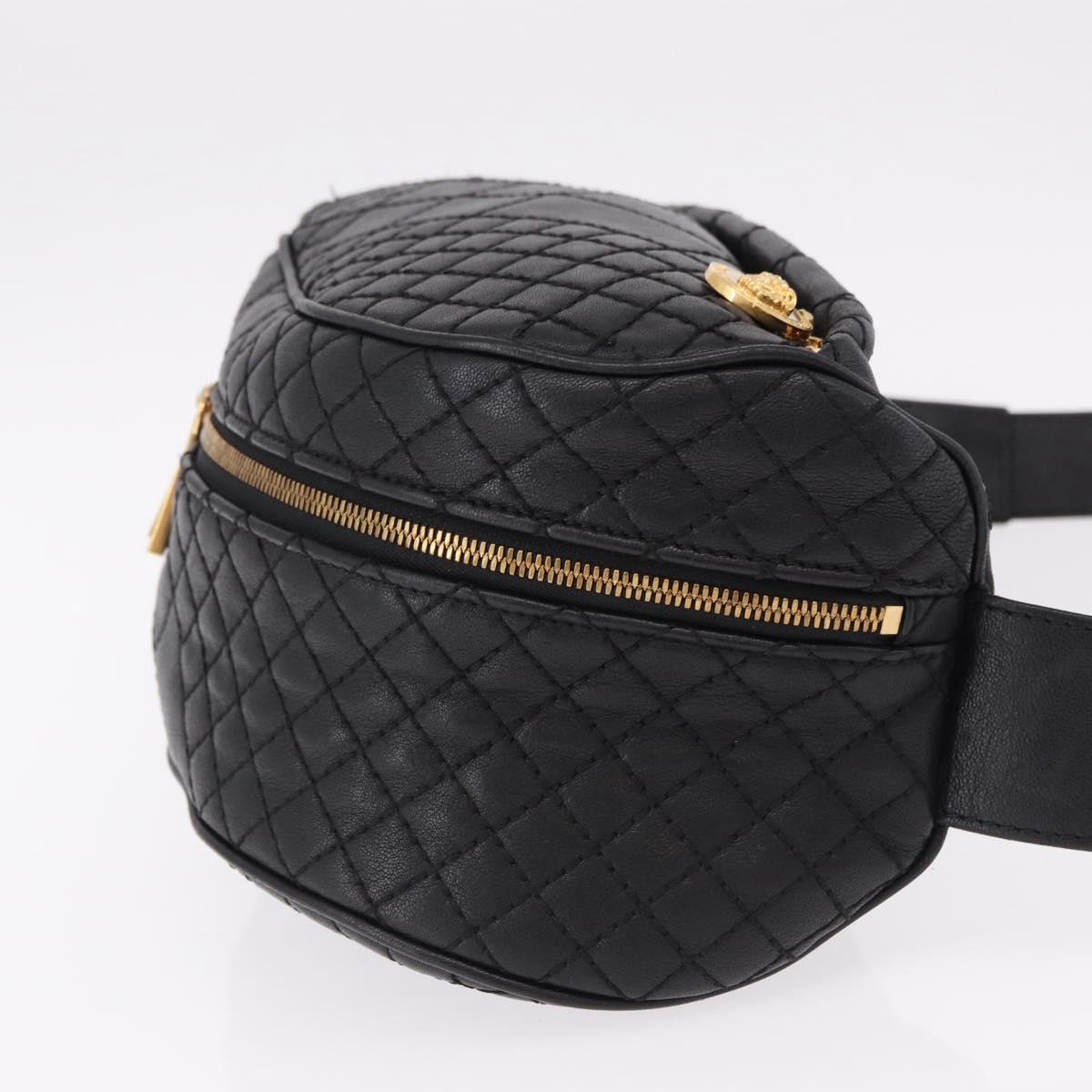 VERSACE Body Bag Leather Black Gold Auth am12055V
