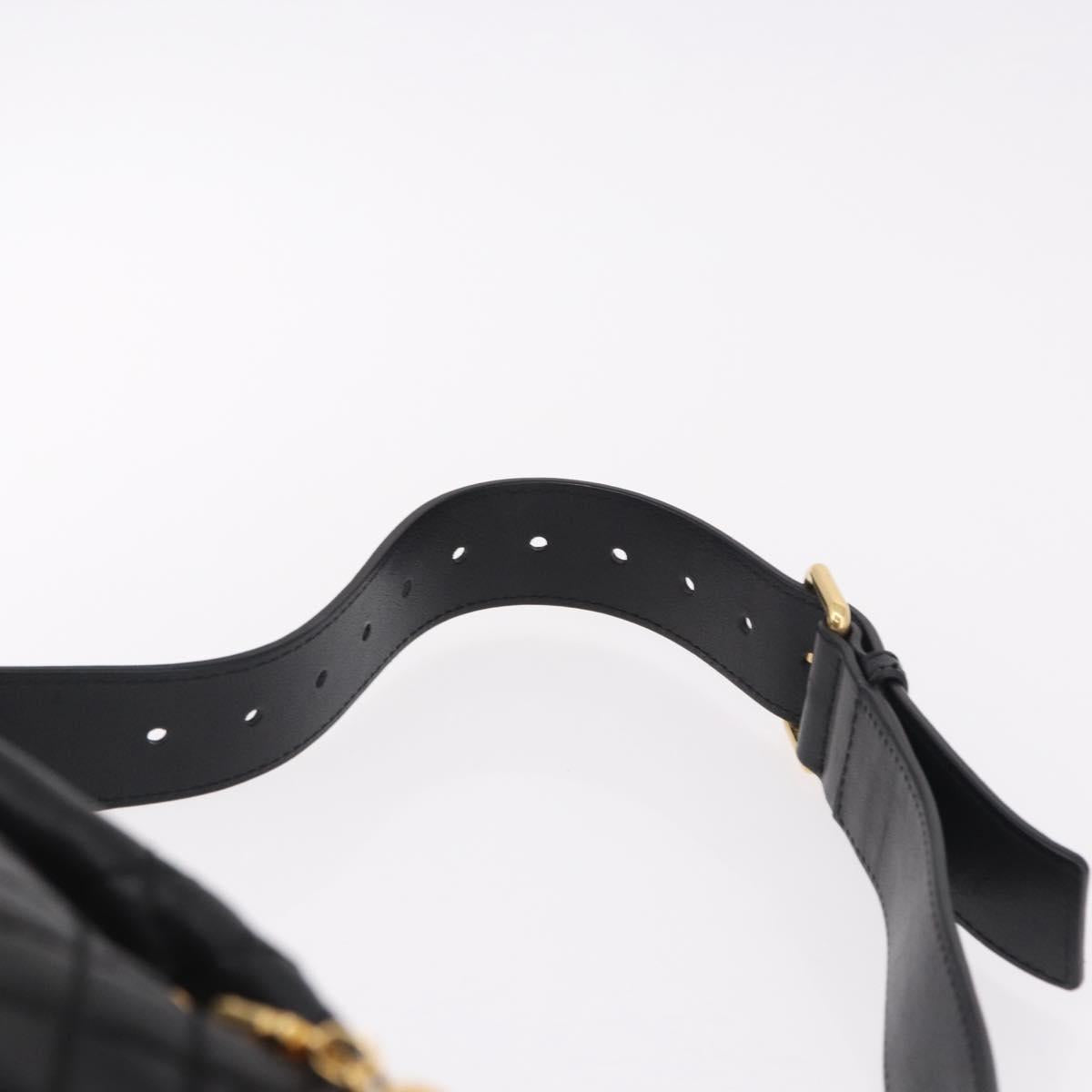 VERSACE Body Bag Leather Black Gold Auth am12055V
