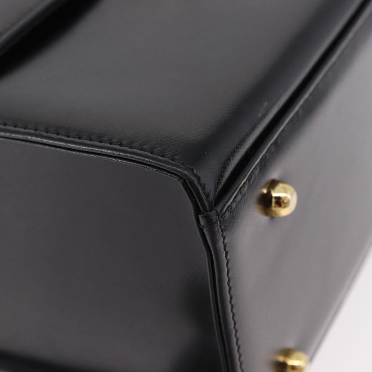 Gianni Versace Sunburst Vanity Hand Bag Leather Black Gold Auth am12056V