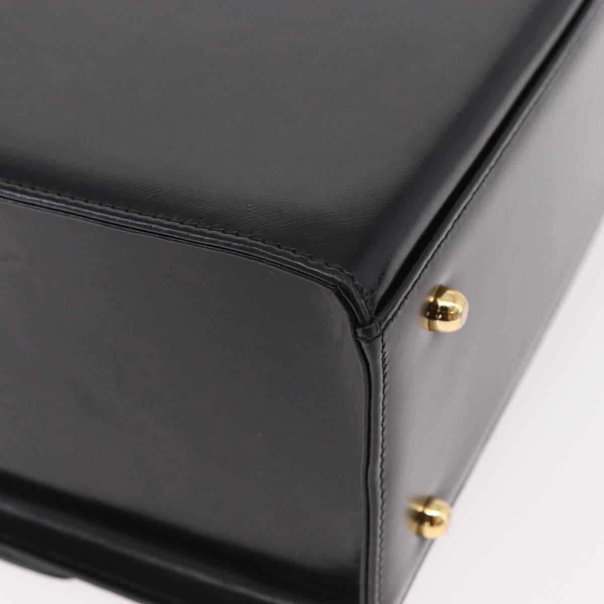 Gianni Versace Sunburst Vanity Hand Bag Leather Black Gold Auth am12056V