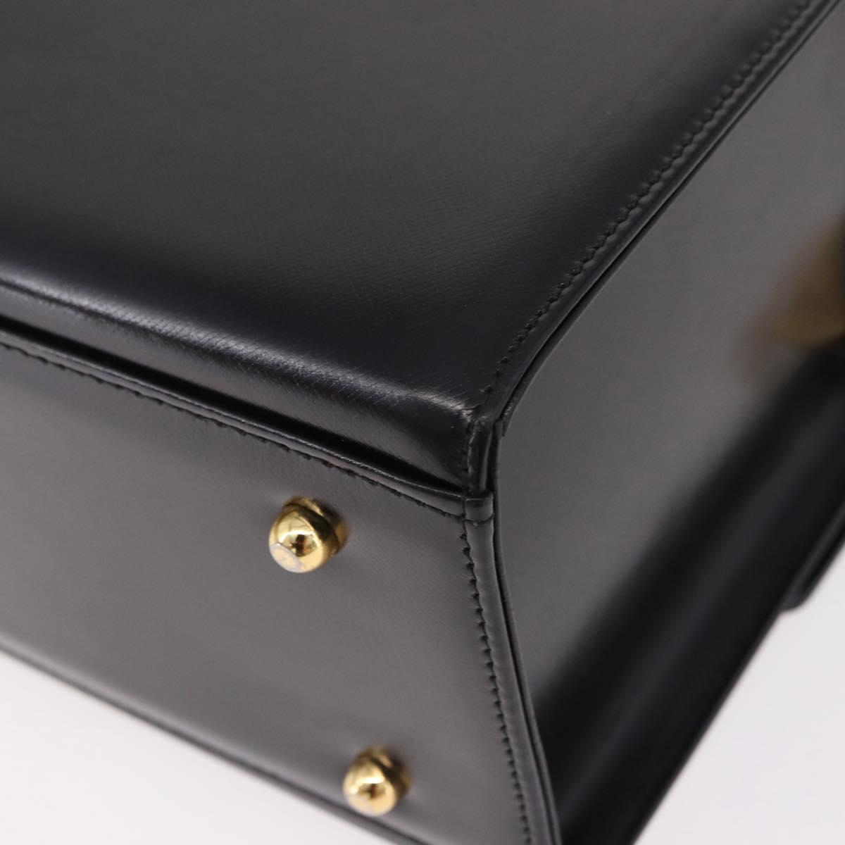 Gianni Versace Sunburst Vanity Hand Bag Leather Black Gold Auth am12056V