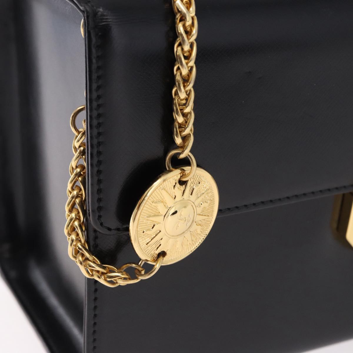 Gianni Versace Sunburst Vanity Hand Bag Leather Black Gold Auth am12056V