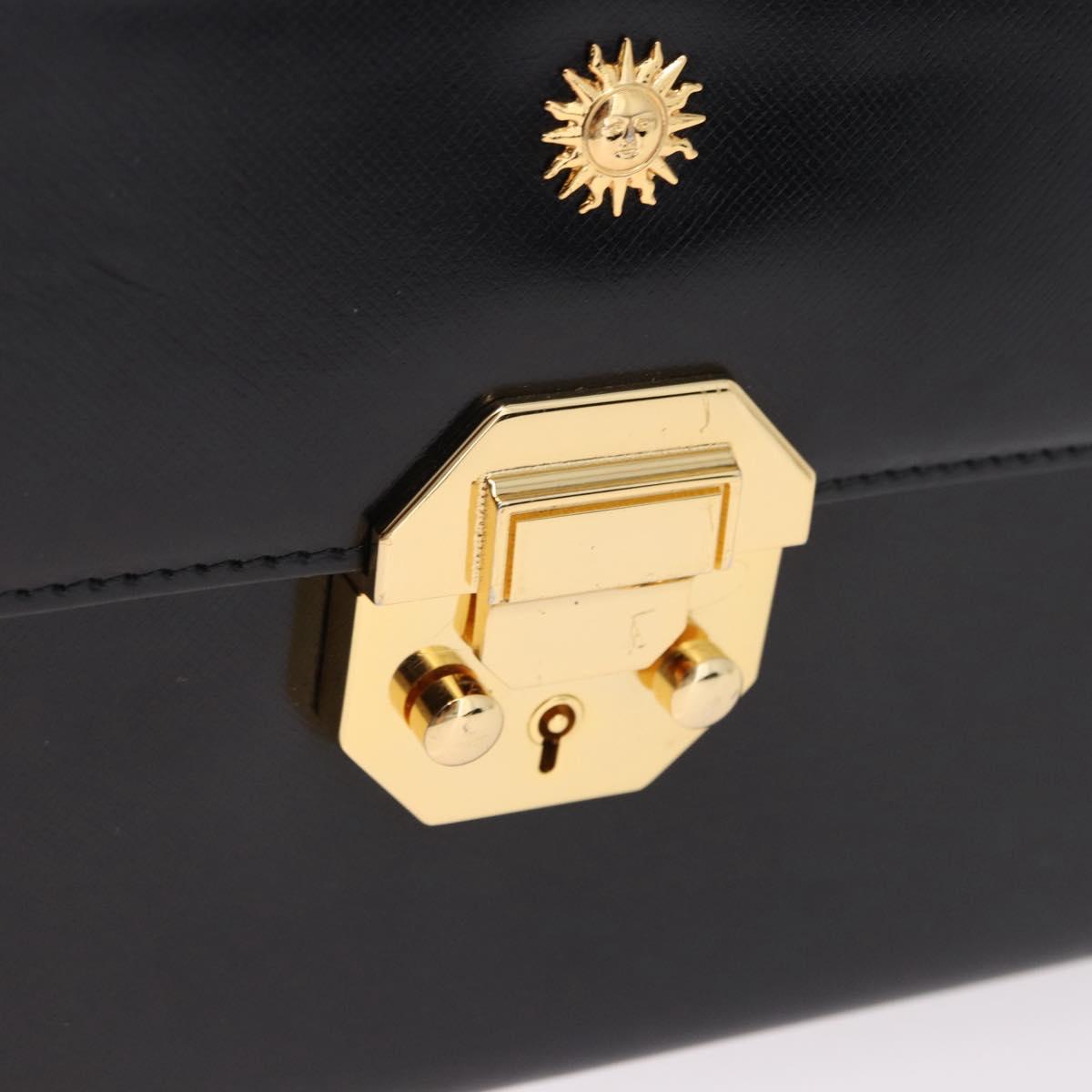 Gianni Versace Sunburst Vanity Hand Bag Leather Black Gold Auth am12056V
